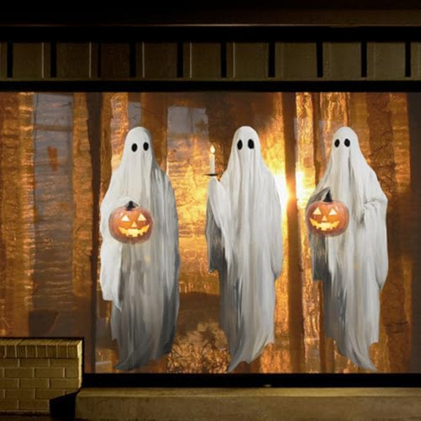 Halloween Decorations Window Clings Decor, 3Pcs Extra Large Scary White Ghosts With Pumpkin Lantern Halloween Window Decals Indoor, Creppy School Home Office Party Supplies For Glass Windows, 3 Sheets