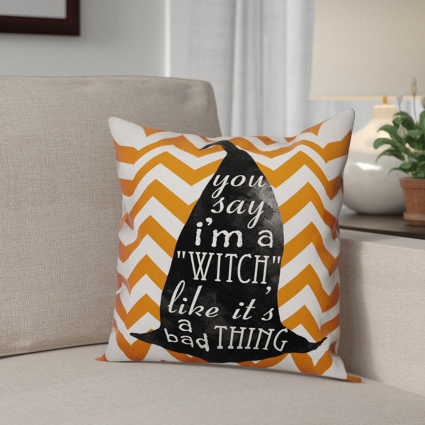 Witchy Saying Chevron Outdoor Reversible Throw Pillow