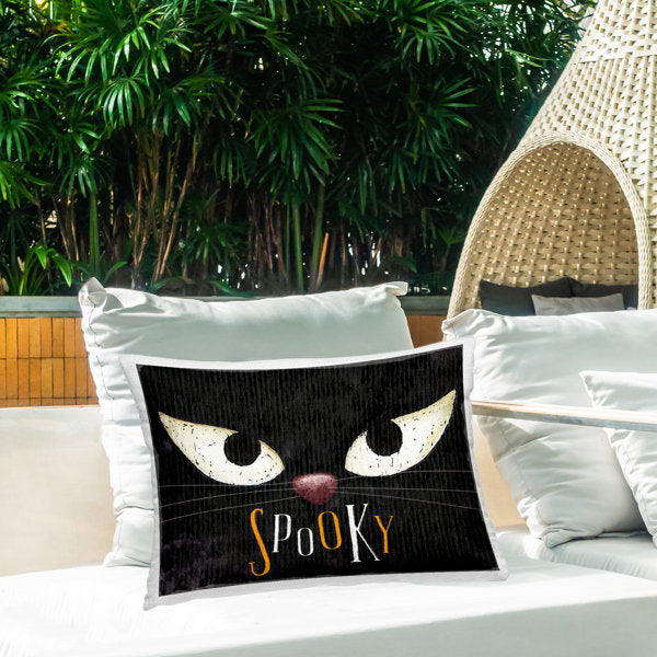 Spooky Cat Eyes Printed Outdoor Throw Pillow Design by Nicole DeCamp