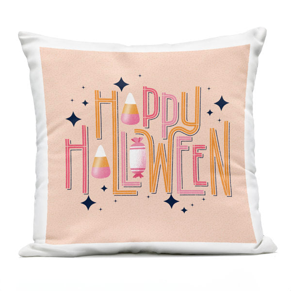 Happy Halloween with Candy Design by Sarah Hickman Outdoor Printed Pillow