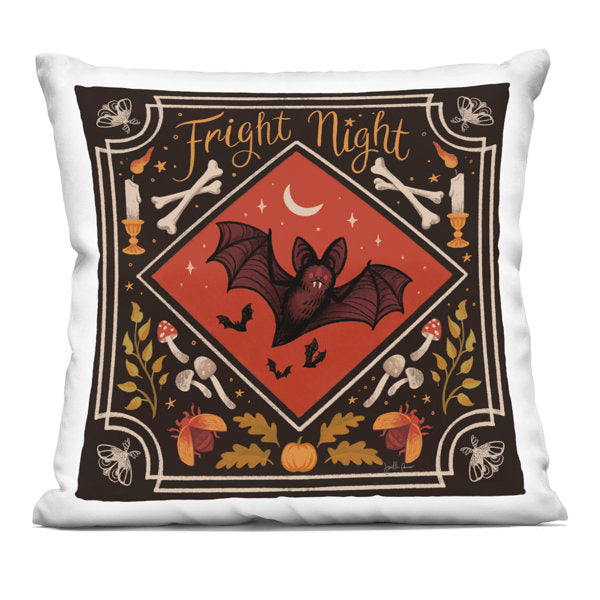 Fright Night Bat & Botanicals Decorative Printed Throw Pillow design by Janelle Penner