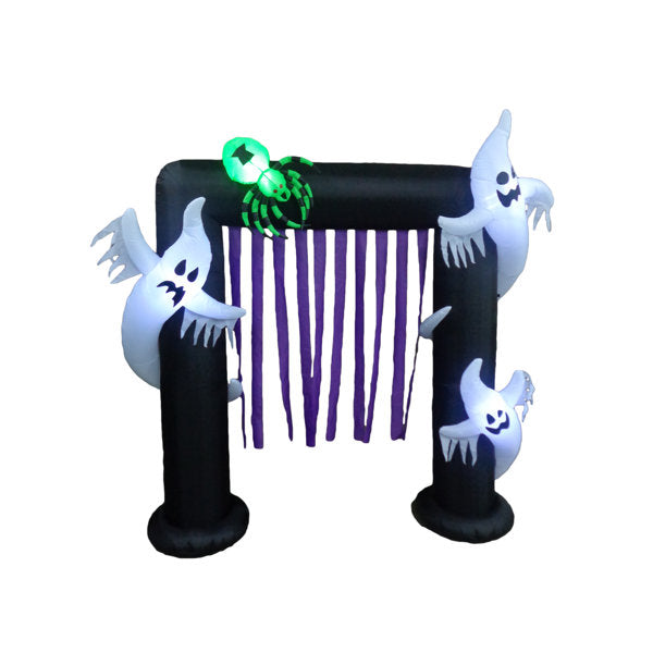 8 Foot Tall Lighted Happy Halloween Inflatable Ghost and Spider Archway Indoor / Outdoor Holiday Blow Up Yard Garden Decoration