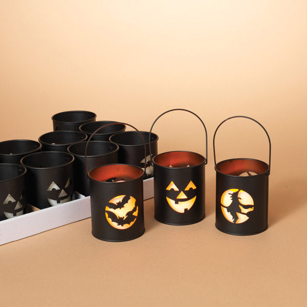 Black Metal Spooky Halloween Lanterns with Flameless Candles