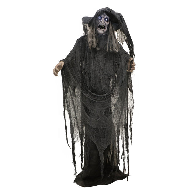 Haunted Hill Farm 5.8-Ft. Life-Size Animatronic Scary Talking Witch with Touch Activated Lights and Sound, Battery Operated