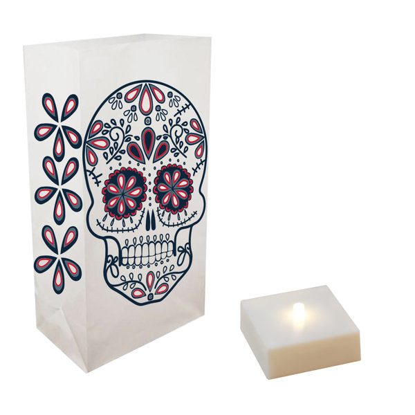 Battery-Operated Luminaria Kit, Sugar Skull - Set of 6