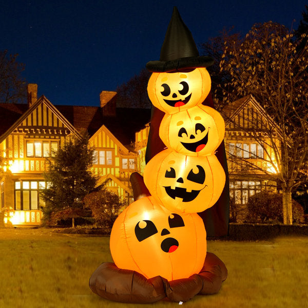 Staked Halloween Jack-O-Lantern and Witches Inflatable Outdoor Decoration