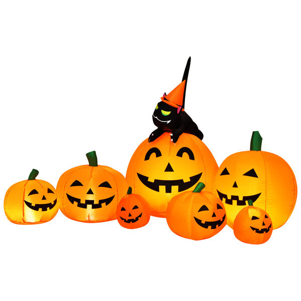 7.5 FT Halloween Inflatable Pumpkin Combo with Witch Black Cat