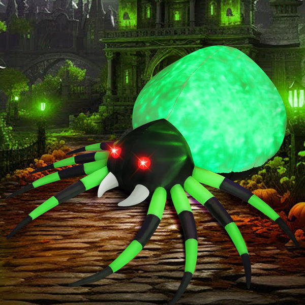 8 FT Halloween Inflatable Giant Spider with Green Built-in LEDs