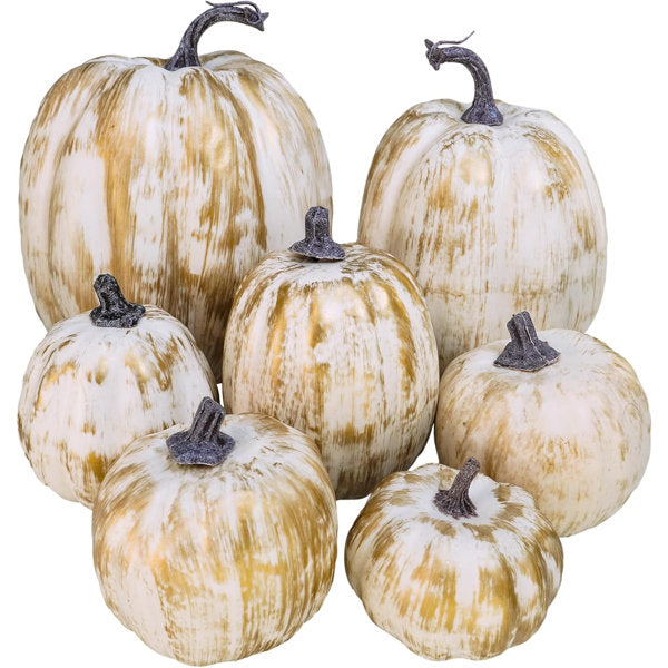 7 Pcs Assorted Harvest Artificial Pumpkins Decorative Pumpkins Foam Pumpkins With Stems For Fall Harvest Autumn Home Wedding Thanksgiving Halloween Party Table Centerpiece Décor