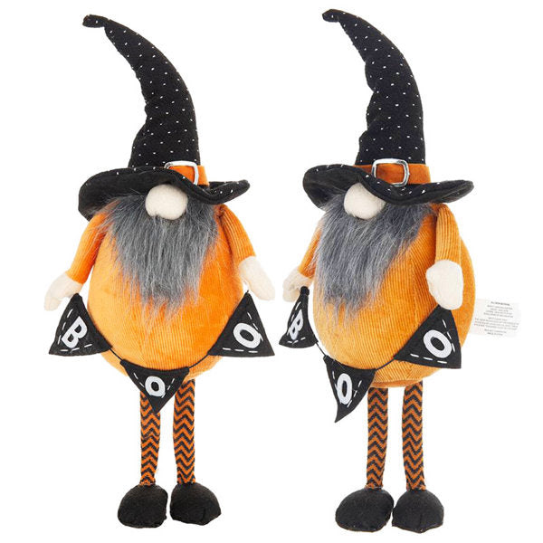 Set of 2 6.3x4.3x16" Orange Fabric Gnome with Black Companion & Banner, Perfect for Halloween Decor