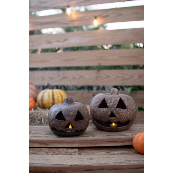 Kalalou Paper Mache Jack-O-Lanterns – 7.5" Tall Handmade Halloween Lanterns, Set of 2