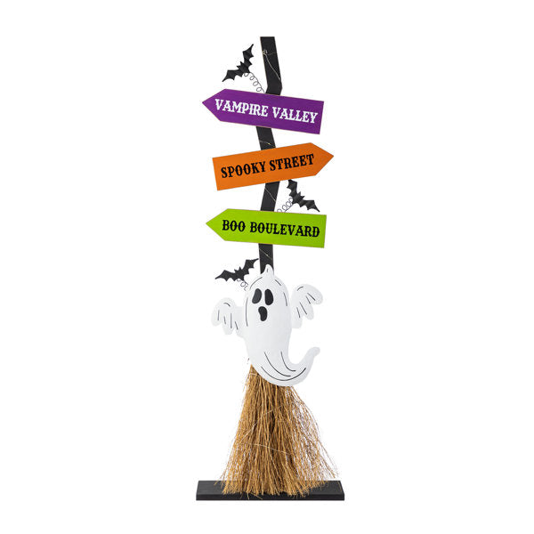 41.75"H Lighted Wooden Ghost's Broom Porch Decor W/Timer(KD)
