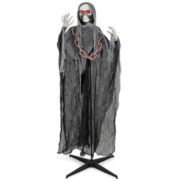 6.4 Ft Standing Grim Reaper Halloween Animatronic Decoration With Light Up Eyes