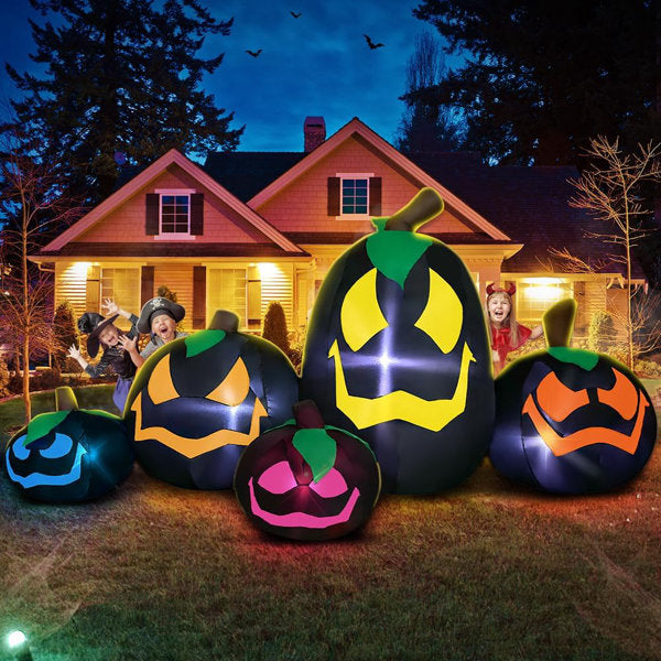9 FT Halloween Inflatables Black Pumpkin Decoration With Light Up Led Halloween Inflatables Outdoor Decorations Blow Up Inflatables Pumpkin For Halloween Holiday Party Lawn Yard Garden Outdoor Décor
