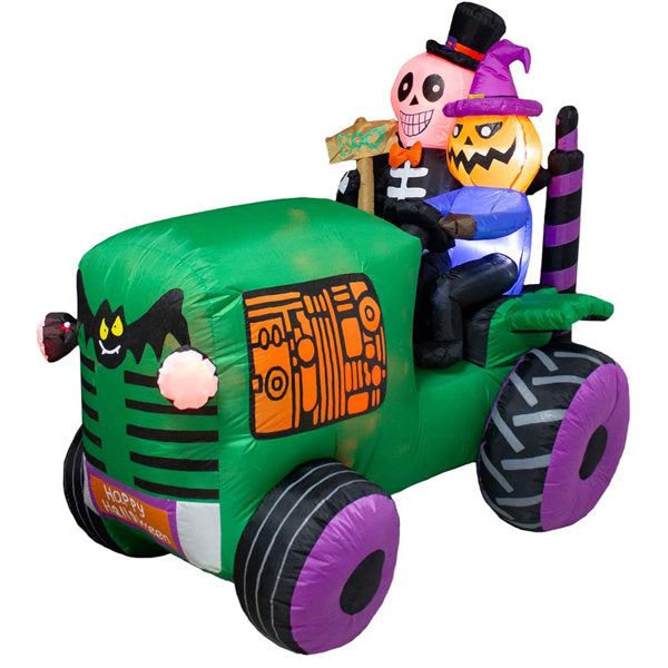 5.5Ft Long Halloween Inflatable Ghost Tractor Decoration With LED Lights Halloween Blow Up Car Outdoor Indoor Holiday Decorations Yard Decor Giant Lawn Inflatable Garden Party Decoration