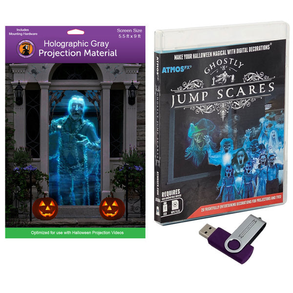 USB Screen Kit - Atmosfx Ghostly Jump Scares on USB with 5.5 ft x 9 ft Screen