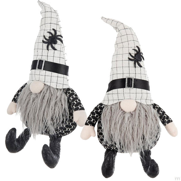10.2X5.5X23.5" Fabric Sitting Gnome With White Hat Spider, For Halloween Decor