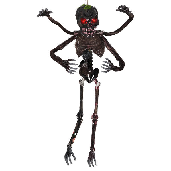 6 FT Animated Halloween Decoration Hanging Zombie Light-up Eyes Poseable Arms