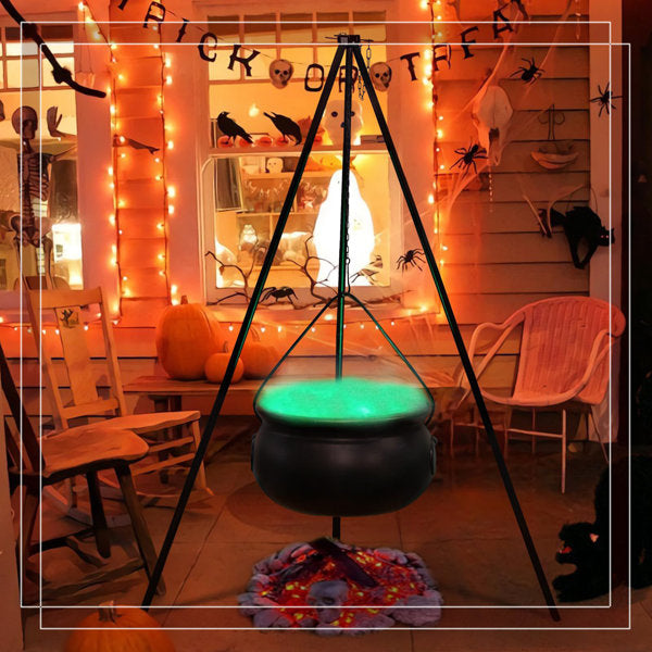 Halloween Green Light Witch Cauldron With Tripod - 54In Thickened Iron Stand, 12.5X7in Cauldron, Battery-Powered For Outdoor Porch Yard Decor