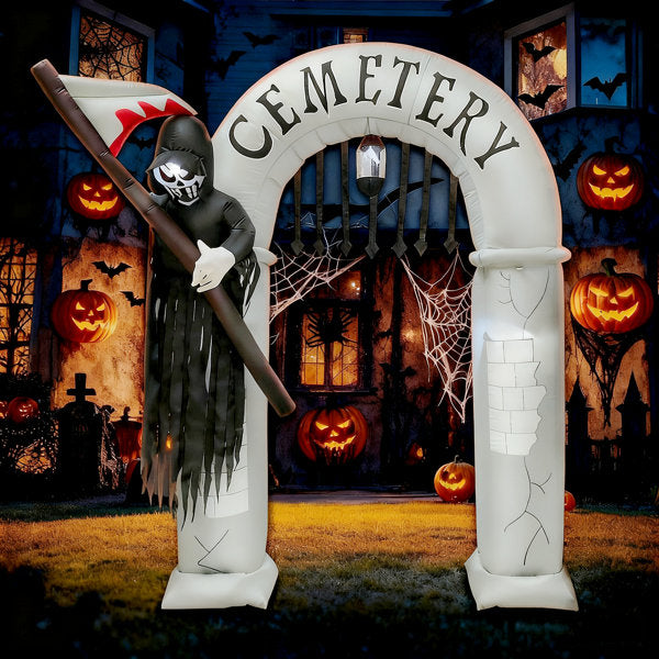 8FT Halloween Inflatable Archway Decoration - With LED Lights, Spooky Grim Reaper Design, Outdoor Decor For Halloween Holiday Party, Lawn & Garden