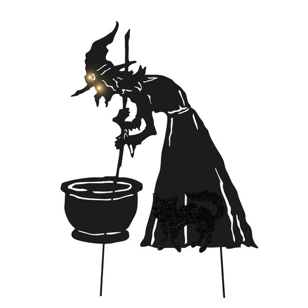 36-In Lighted Witch & Cat with Stake Halloween Decoration