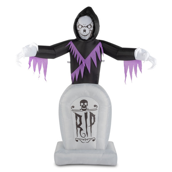 6FT Halloween Inflatable Grim Reaper with Graveyard, 3 LED Lights, Waterproof Outdoor Yard Decoration with Blower, Stakes & Ropes