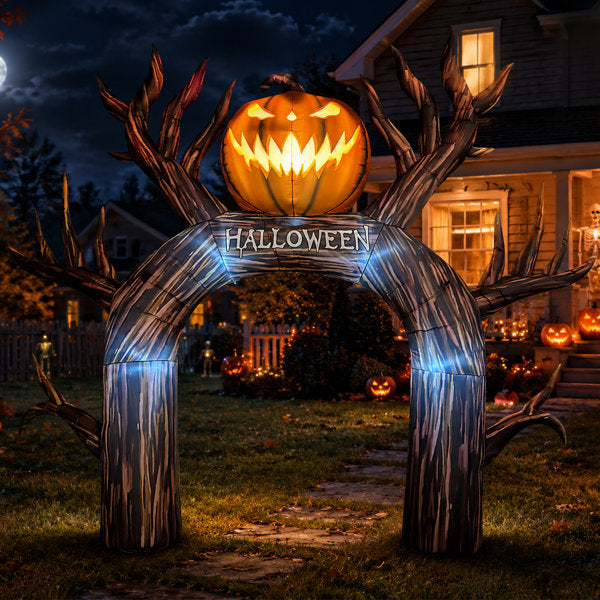 12.3 FT Lighted Halloween Inflatable Dead Tree Archway with Pumpkin