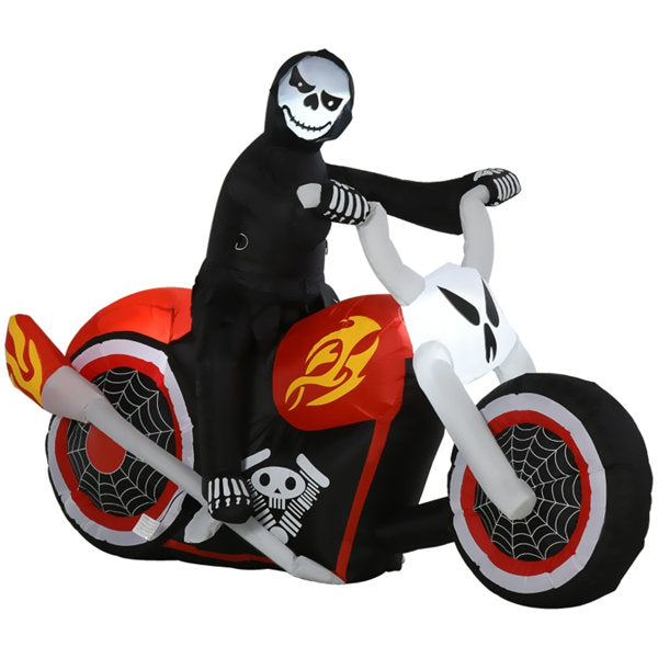 6 Ft Long Lighted Halloween Inflatable Grim Reaper on Bike with 2 LED Lights, Self-Inflating Outdoor Yard Decoration