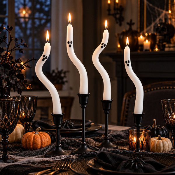 4-Pack 9" Ghost Taper Candles for Halloween Table and Mantel Decor