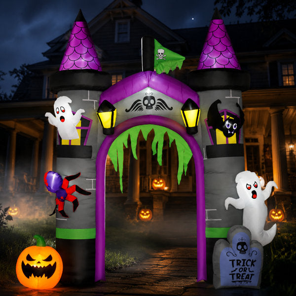 11.8 FT Large Inflatable Halloween Archway with Ghost, Pumpkin, Spider and Bat, Built-in LED Lights, Weather-Resistant Outdoor Holiday Decoration for Yard, Party and Neighborhood Display