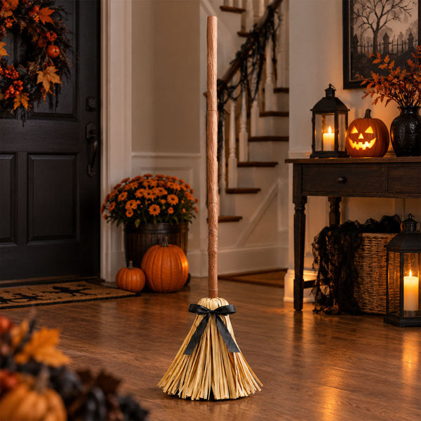 Halloween Animated Witch Broom Decoration, Moving Floating Broom with Sound and Touch Activation