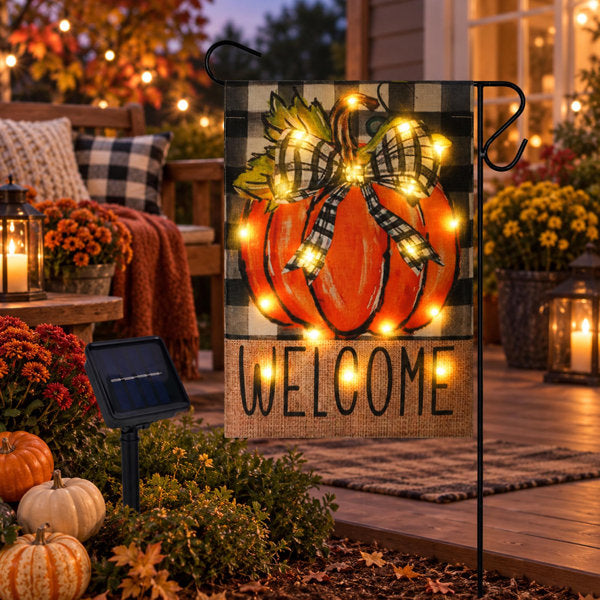 12" x 18" Solar Lighted Thanksgiving Garden Flag with 8 Lighting Modes