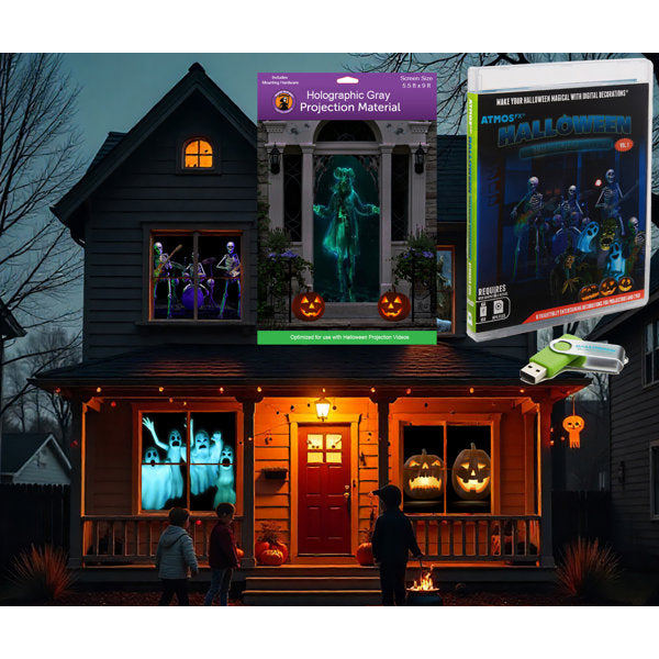 Halloween Hollusion Digital Kit Includes 8 AtmosFX® Video Effects for Halloween and 5' x 9' Screen