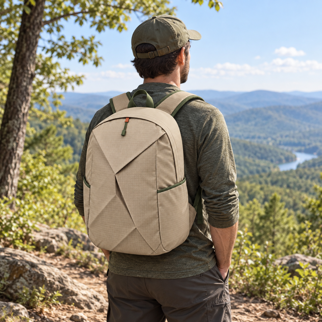Outdoor carry gear arranged for a day trip
